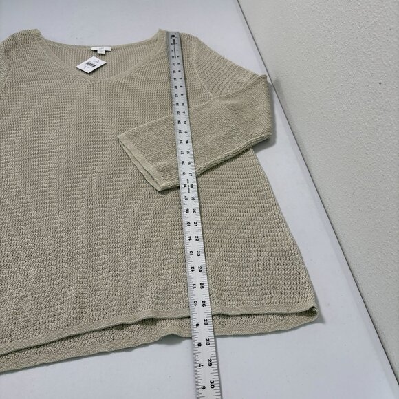 J Jill Open Knit Sweater Size L Truffle Tan V Neck Linen Blend Lagenlook NWT - Picture 13 of 13